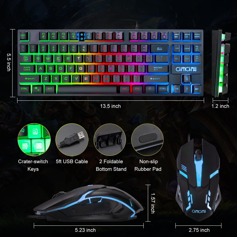 CHONCHOW 87 Keys TKL Gaming Keyboard and Mouse Combo, Wired LED Rainbow Backlit Keyboard 800-3200 DPI RGB Mouse, Gaming for PS4 Xbox PC Laptop Mac - Image 4